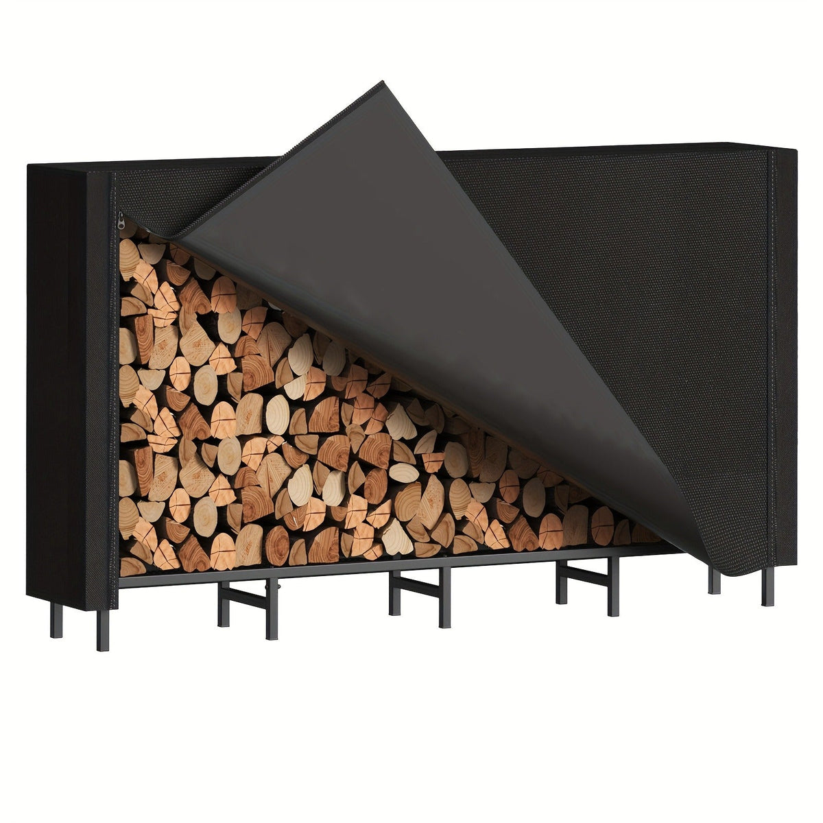 Firewood Rack Heavy Duty Adjustable – Outdoor & Indoor Log Holder with Cover, A-Frame Steel Wood Storage Stand for Fireplace,