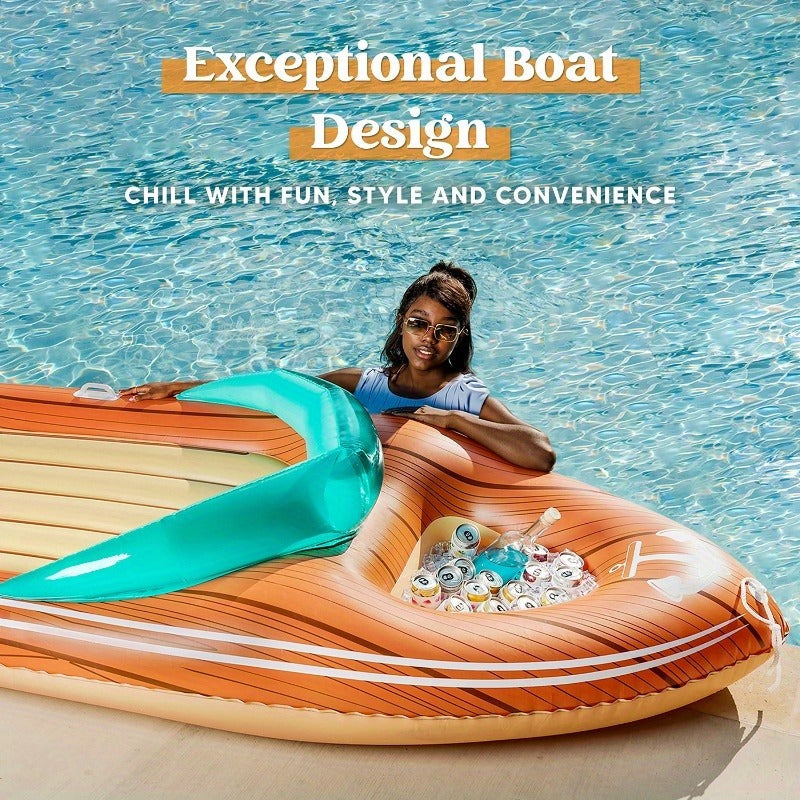 Pool Float Boat-Shaped Two-Person Raft, Over Eight Feet with Built-In Cooler, Two Handles and Tow Point — image 9