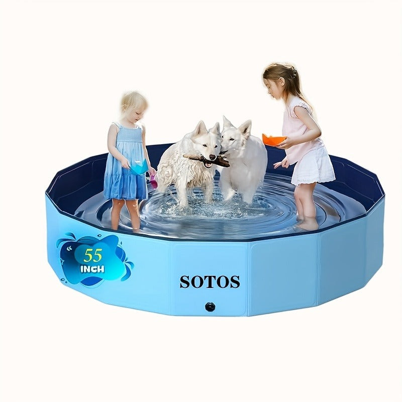 Foldable Dog Pool, Portable Hard Plastic Pet & Kids Swimming Pool, Anti-Slip Collapsible Bathtub for Indoor Outdoor Backyard 