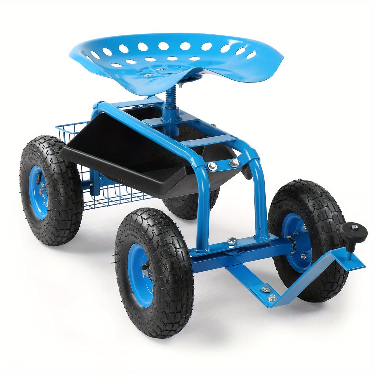 Rolling Garden Seat Cart, Backrest, Cushion, Telescopic Handle & Storage Basket, Steel Frame — image 10