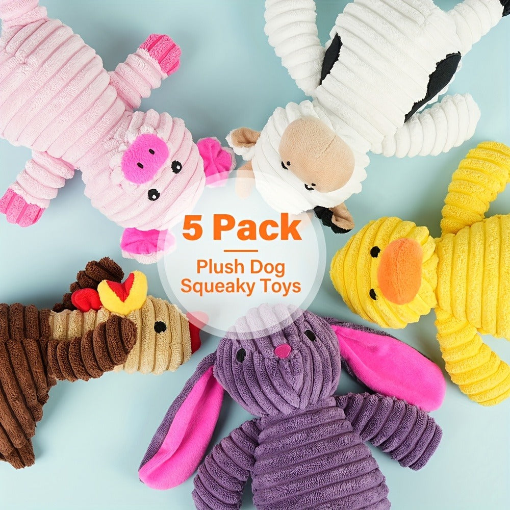 Dog Toys Five-Piece Squeaky Plush Animal Set with Pig, Frog, Elephant, Chicken and Fox Designs — image 7