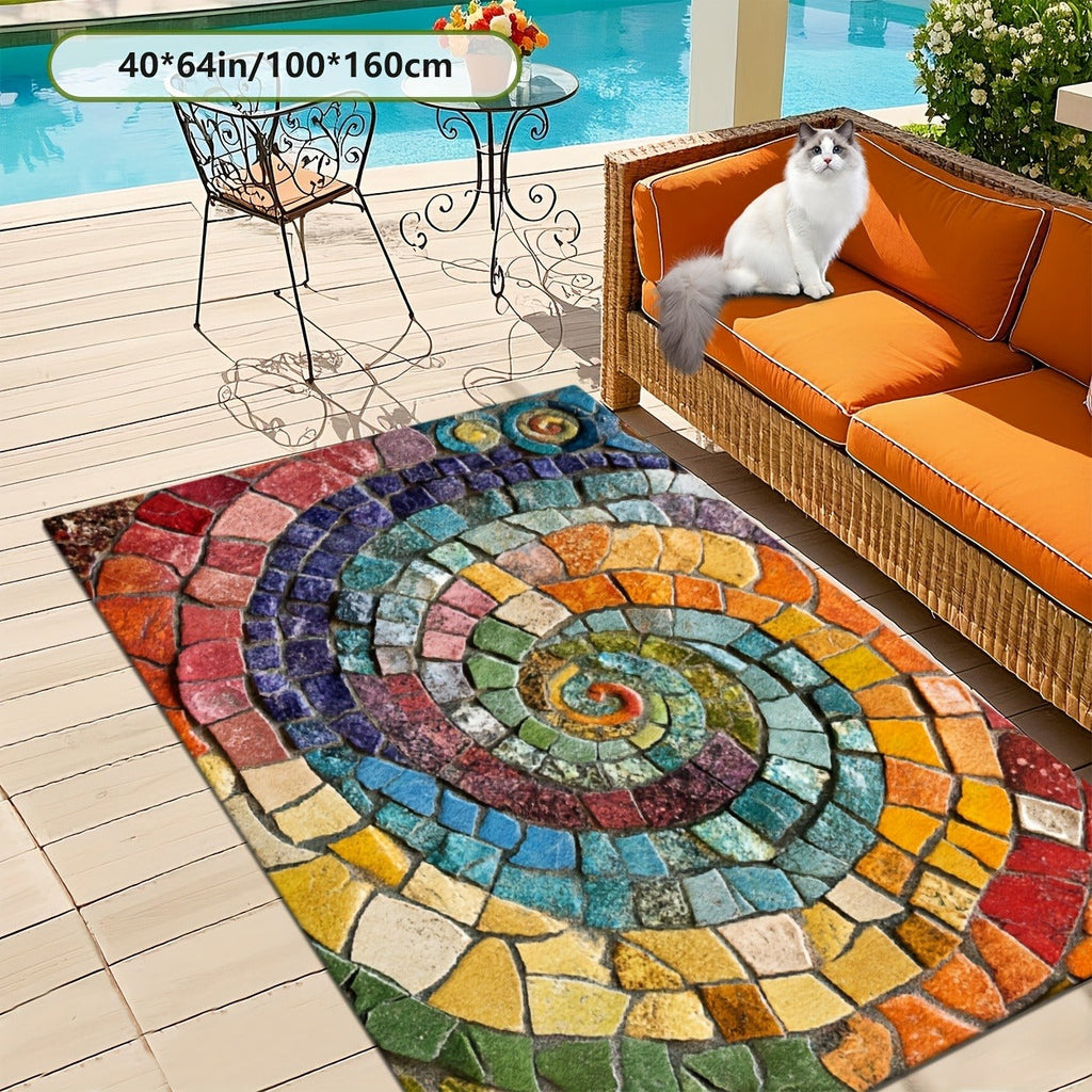 Area Rug Multicolor Mosaic Indoor Outdoor Mat with Rubber Backing and Five Washable Size Options — image 13