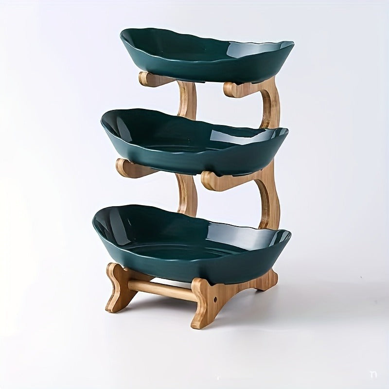 Fruit Stand 2/3-Tier Plastic Tiered Tray | Elegant Candy Display Snack Bread Bowl for Kitchen Living Room | Space-Saving Coun