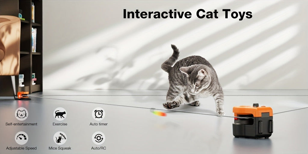 Cat Toy Remote-Control Lure Machine with Track Clips, Mouse Squeak, Feather Lures and Three Colors — image 21