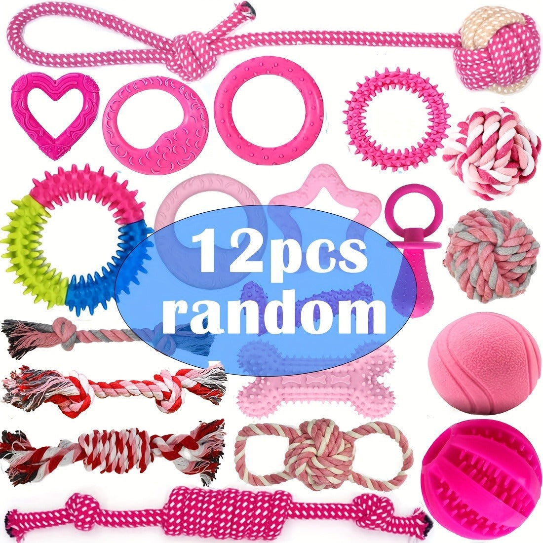 Dog Toy Pink Puppy Chew Bundle with Textured Toothbrush Shapes and Balls in Random 5 or 8 Pieces — image 6