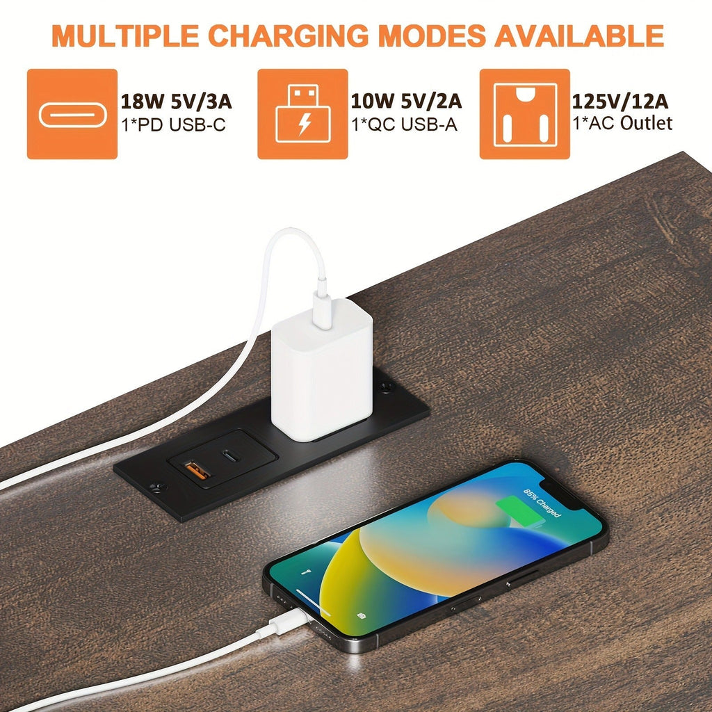 Electric Fireplace End Table Rotating 13-Inch Screen Side Table with Fast Charging Station Storage Shelf for Living Room Bedr