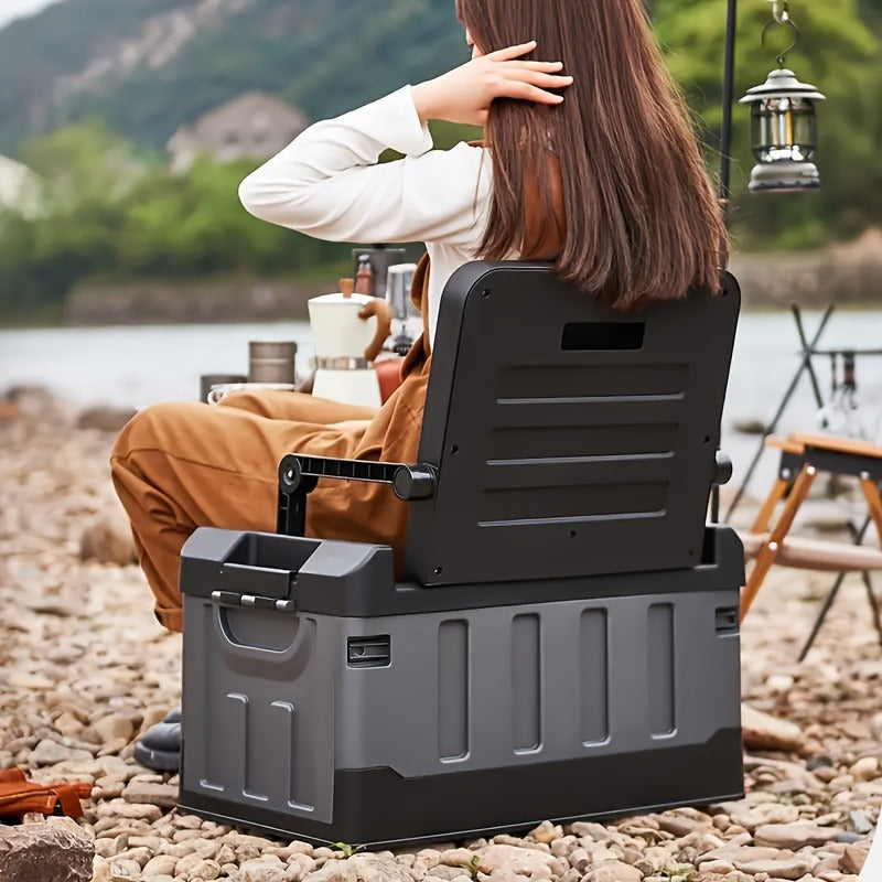 Folding Storage Box & Fishing Stool 2-in-1, Large Portable Organizer with Backrest for Car Trunk — image 10