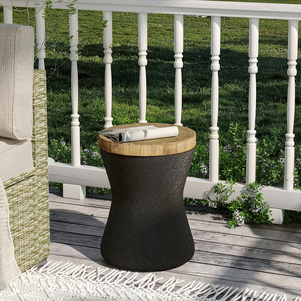 Outdoor Side Table 17-Inch Concrete Design with Wood-Look Top in Black, Hourglass and Compact Options — image 8
