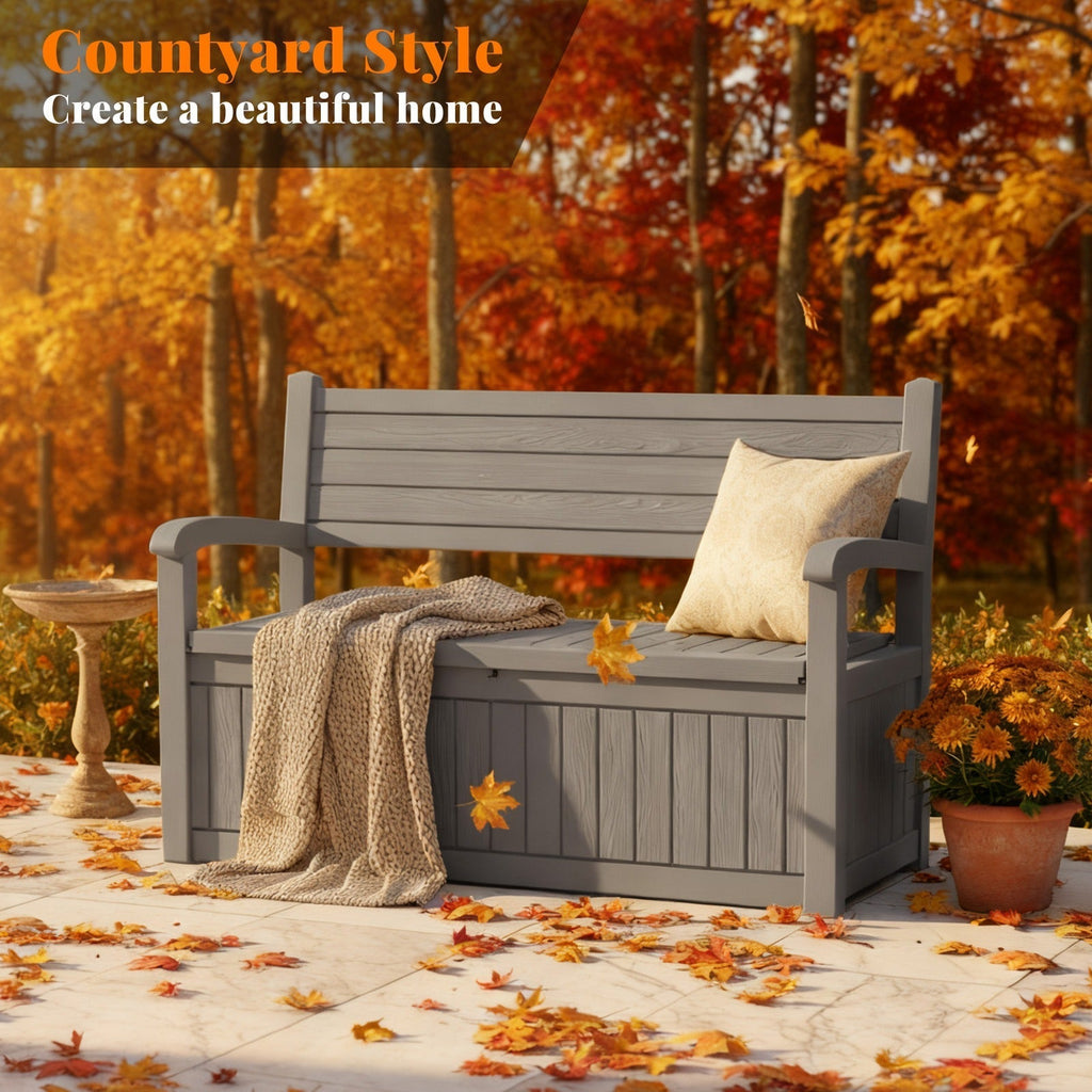 80-Gallon Outdoor Deck Storage Bench with Backrest, Armrests and Hidden Under-Seat Compartment in Two Colors — image 7