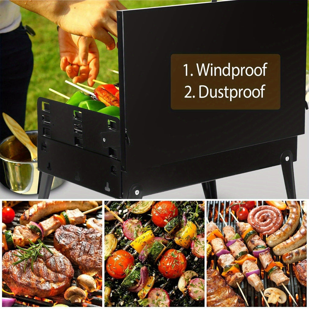 Charcoal Grill Portable BBQ with Hood – Foldable Compact Outdoor Barbecue Grill for Camping Tailgating Picnic Backyard Cookou