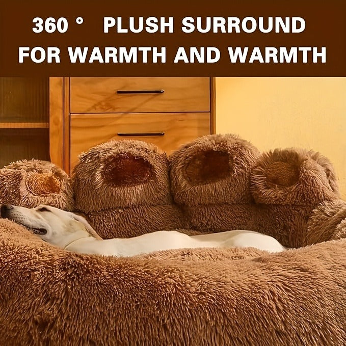 Bear-Paw Round Plush Pet Bed in Coffee, Pink or Gray with Four Weight-Labeled Size Options — image 19