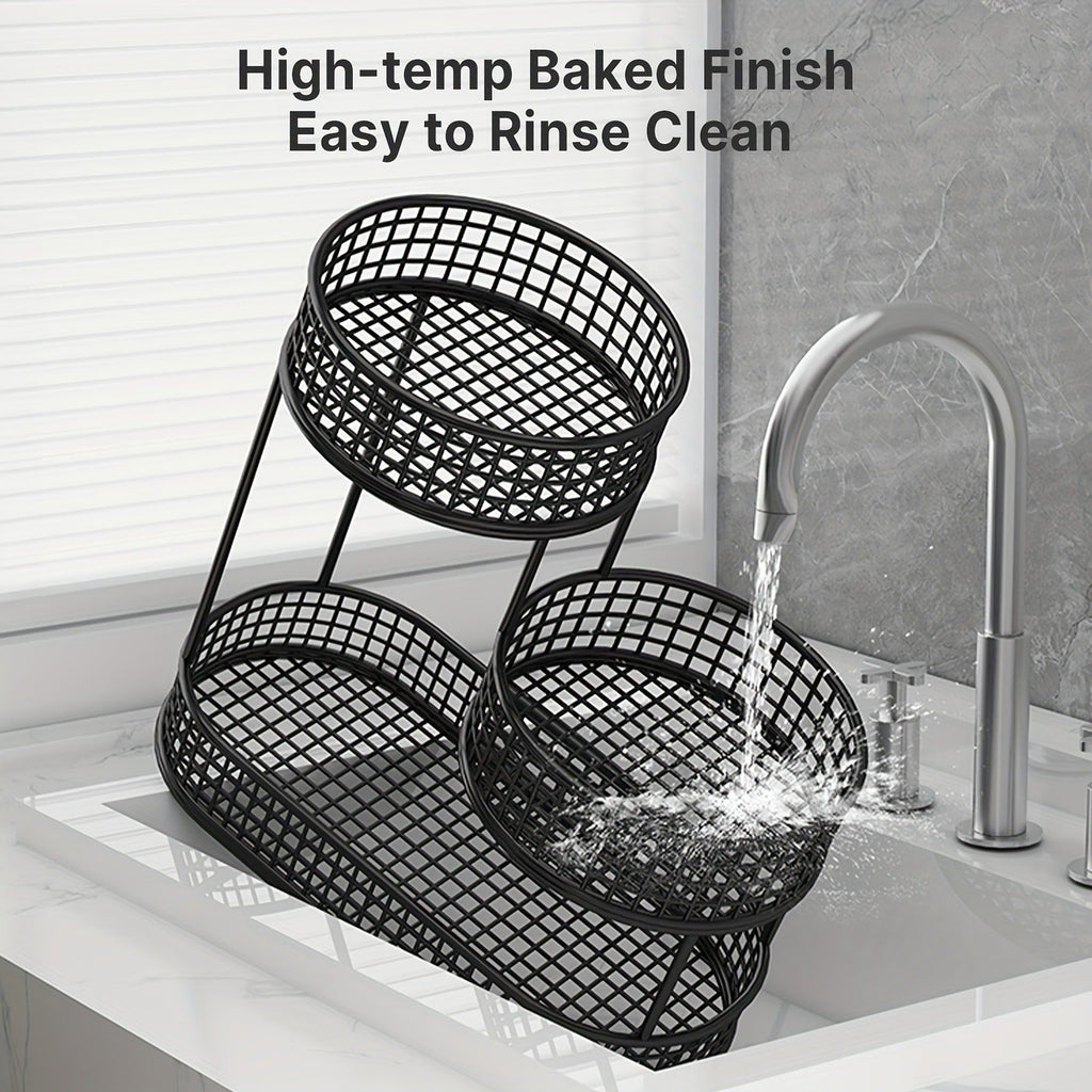 Three-Tier Black Wire Fruit Basket with Staggered Round Bowls and Rectangular Countertop Base — image 9