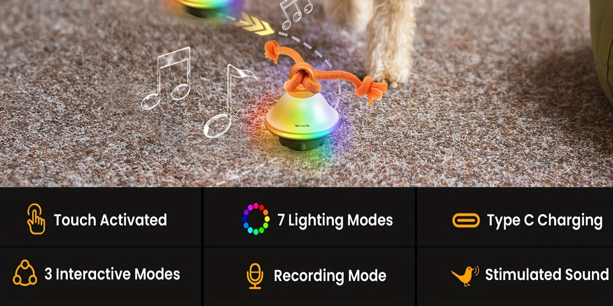 Dog Toy Motion-Activated Auto-Rolling Ball with Voice Recording, Rope and White or Gray Options — image 11