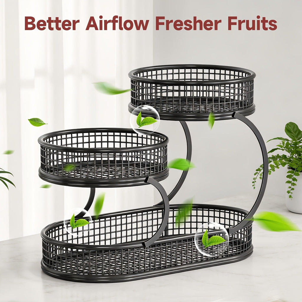 Fruit Basket with Two Round Bowls and 15.75-Inch Rectangular Base Tray — image 9