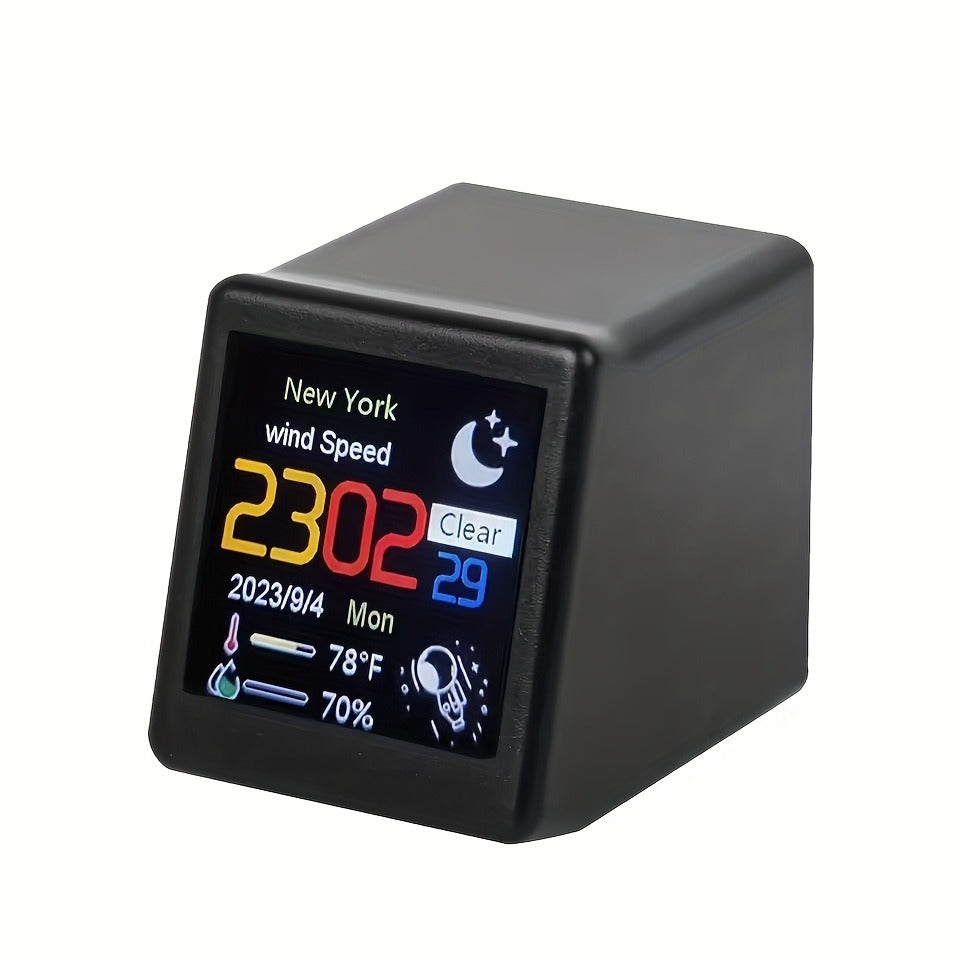 WiFi Weather Station Desktop Clock – Mini Smart Display Temperature Humidity Atmospheric Pressure Wind Speed GIF Animation — 
