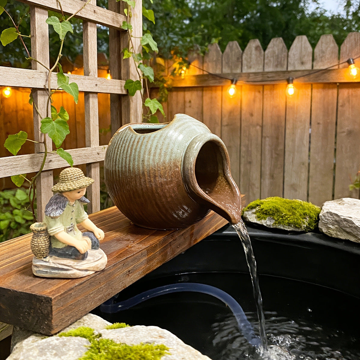 Ceramic Tabletop Fountain Mini Water Feature Ornament Retro Garden Style for Aquarium Fish Tank Indoor Outdoor Decor — image 