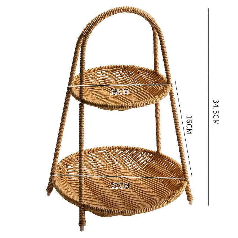 Round Tiered Serving Tray with Woven-Look Frame in Single- or Two-Layer Light Coffee Configurations — image 10