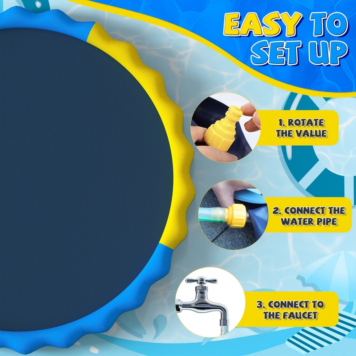 Splash Pad Sprinkler for Kids, Extra Large Inflatable Wading Pool Outdoor Water Play Mat Toy for Toddlers & Children Ages 3+ 