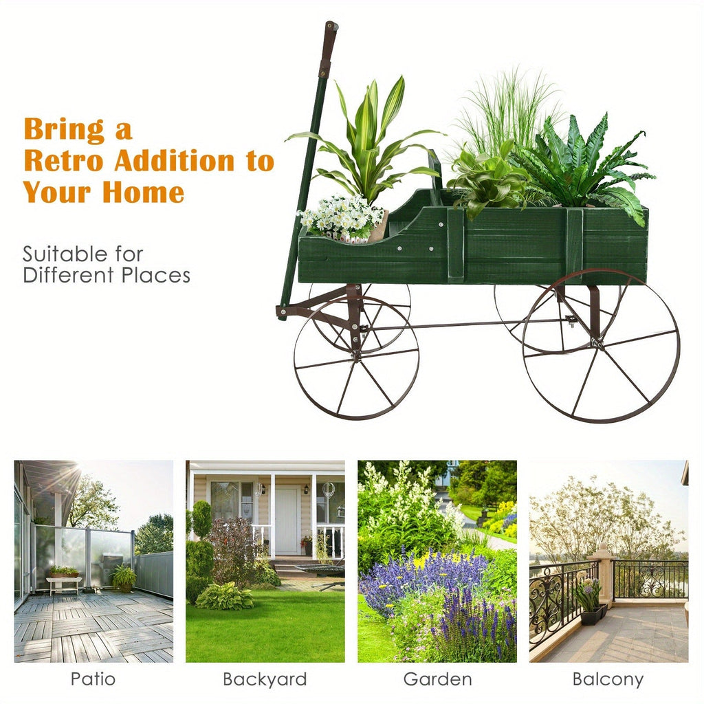 Wooden Flower Stand with 4 Wheels, Rolling Plant Trolley for Garden, Balcony & Terrace, for Garden, Patio and Yard Use — imag