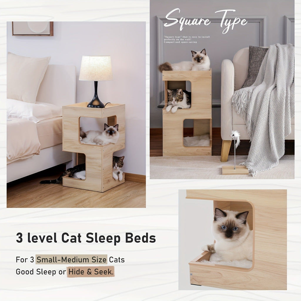 23.6-Inch Wood-Look Cat Tree Bed with Three Levels, Removable Soft Mats and Brown Finish for Indoor Cats — image 6