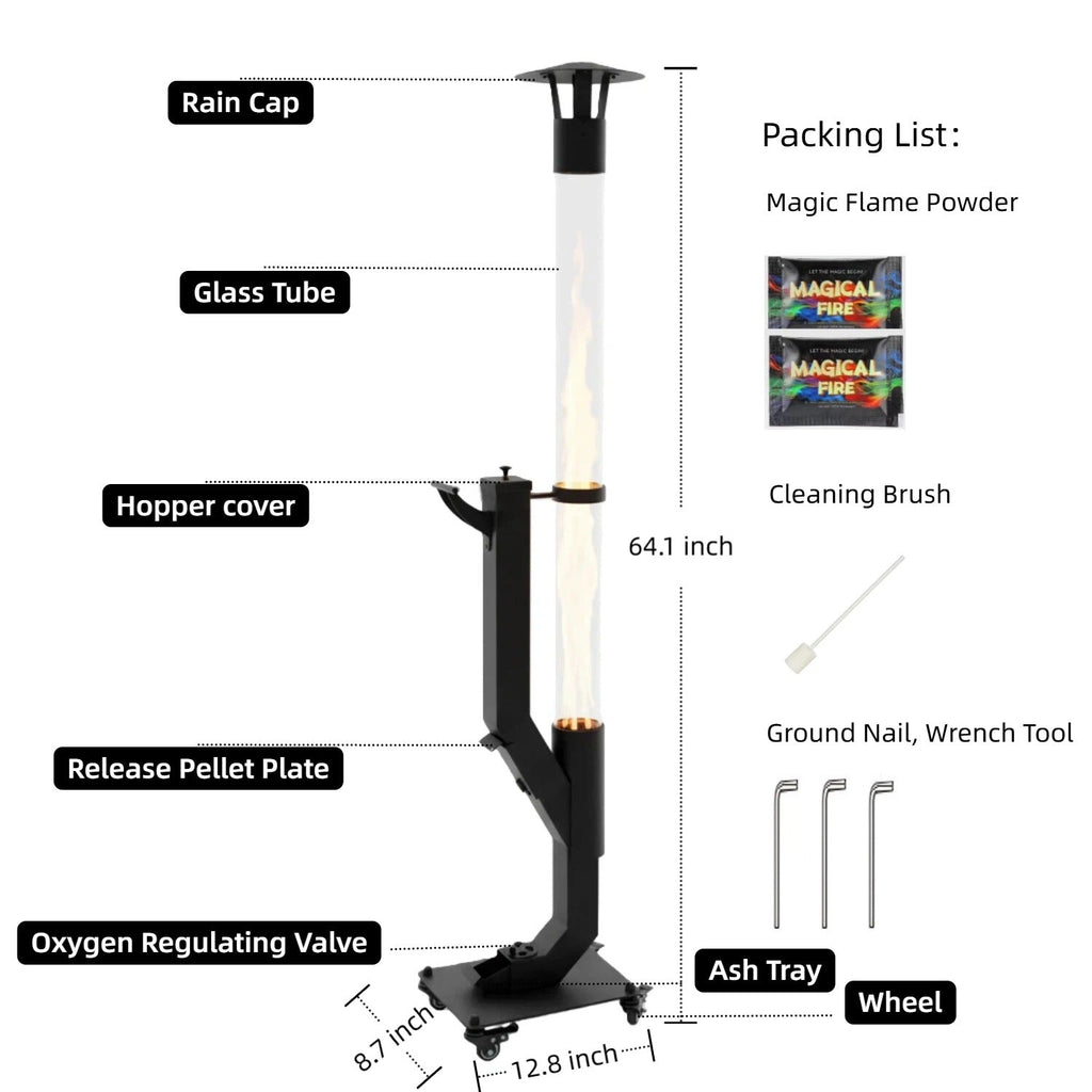 Wood Pellet Patio Heater Portable Gravity Feed Rocket Stove with Glass Tube Flame, Smokeless Non-Electric Outdoor Fire Pit fo