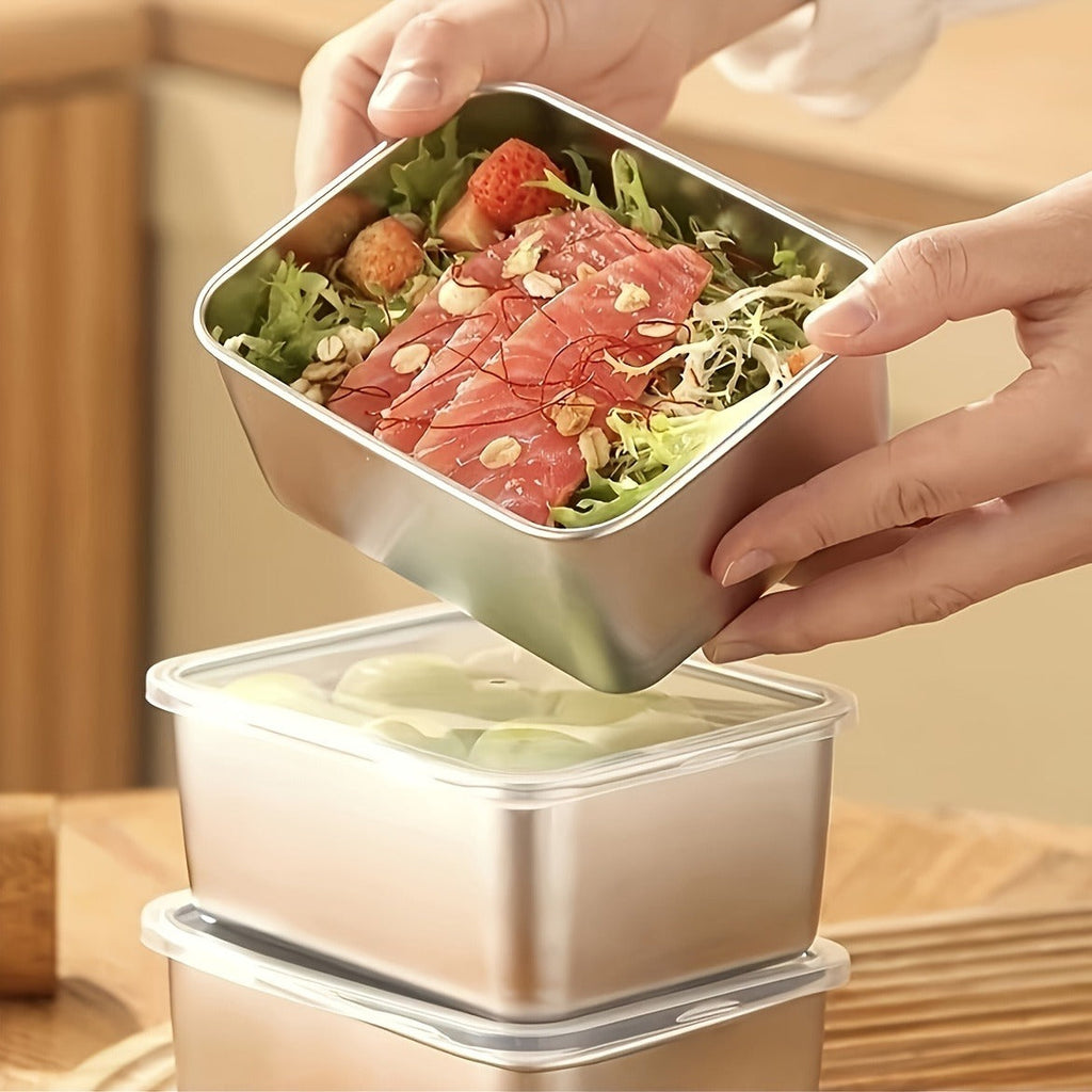Food Storage Containers with Lids, Six-Piece Stainless Steel Square Set with Fitted Lids and Nested Storage Design — image 9