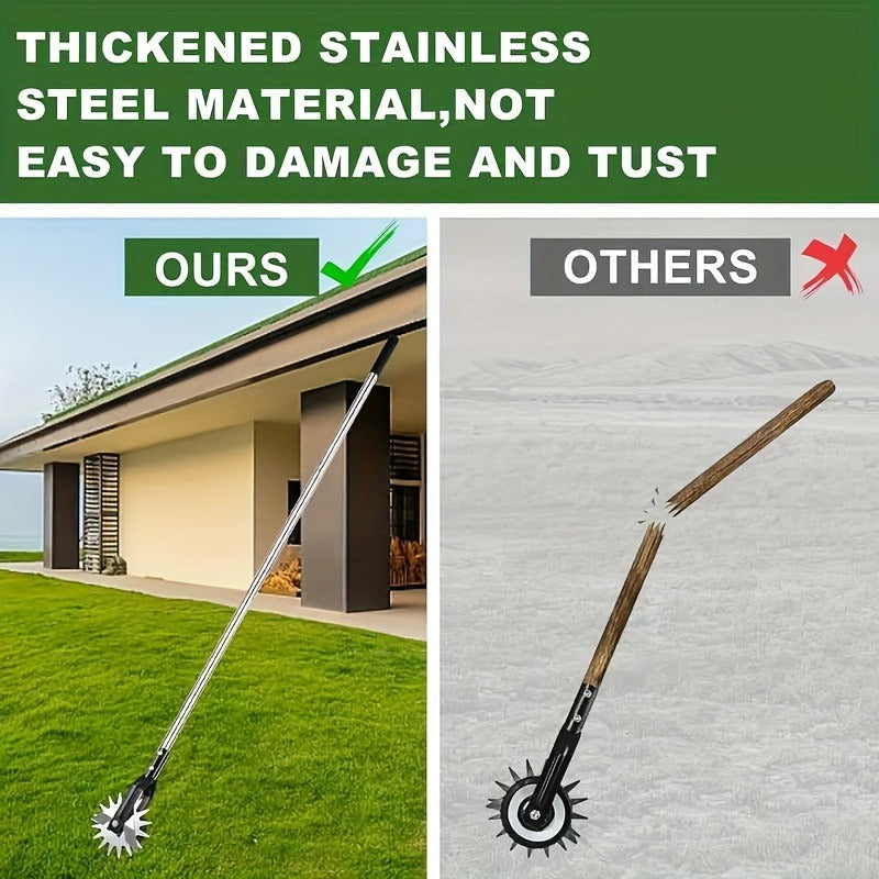 Wheeled Lawn Edger Manual Rotary Trimmer with 3/4-Section Stainless Steel Handle – Walk-Behind Grass Edger for Sidewalk — ima