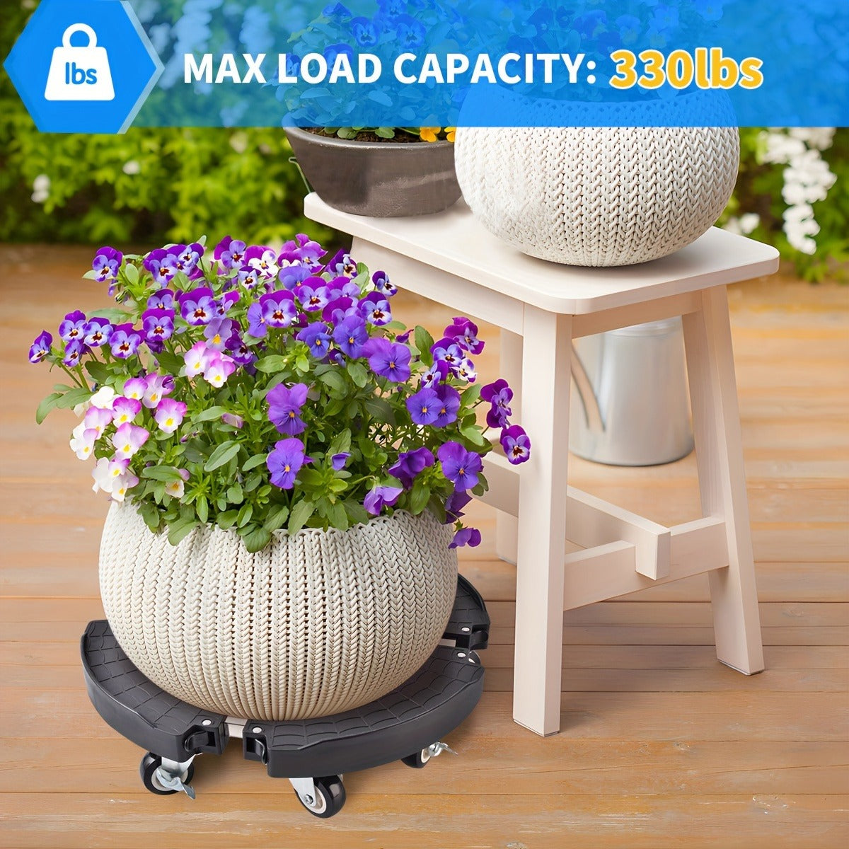 Plant Caddy with Wheels | 330 Lbs Heavy Duty, 8 Lockable Casters, Fits 8"-22" Pots — image 9