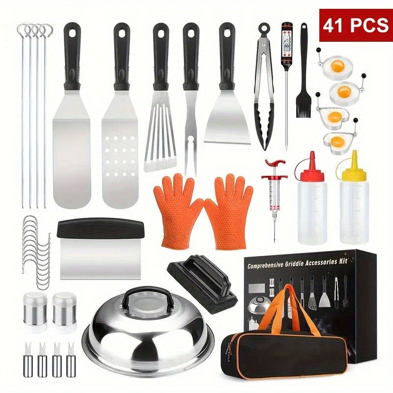 17-, 34- or 41-Piece Teppanyaki BBQ Tool Set with Griddle Spatulas, Press Domes and Carry Bag — image 11