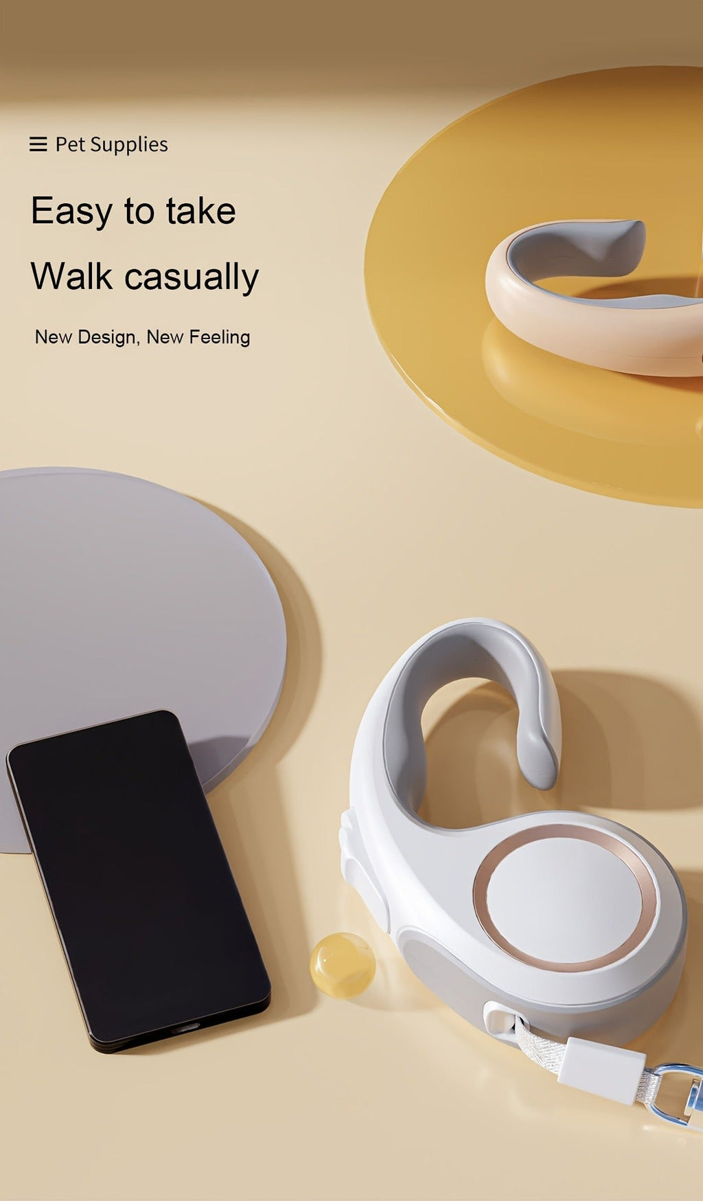 Retractable Dog Leash with 16-Foot Tape, One-Button Lock and Six Champagne, White or Blue Size Options — image 16