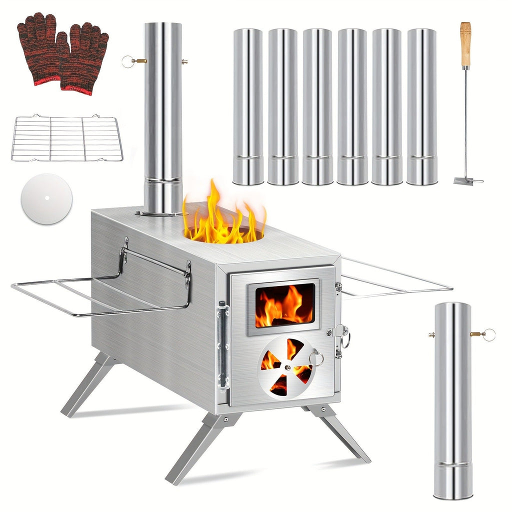 Wood Burning Camp Stove with Chimney Pipe Portable Outdoor Camping Stove for Cooking, BBQ, Boiling Water & Heating — image 11