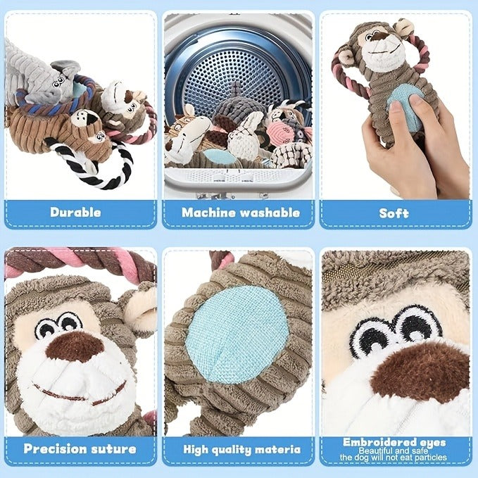 Dog Toy Plush Rope Animal-Print Squeaker Set with Random 6, 8 or 10-Piece Options and No Batteries — image 11