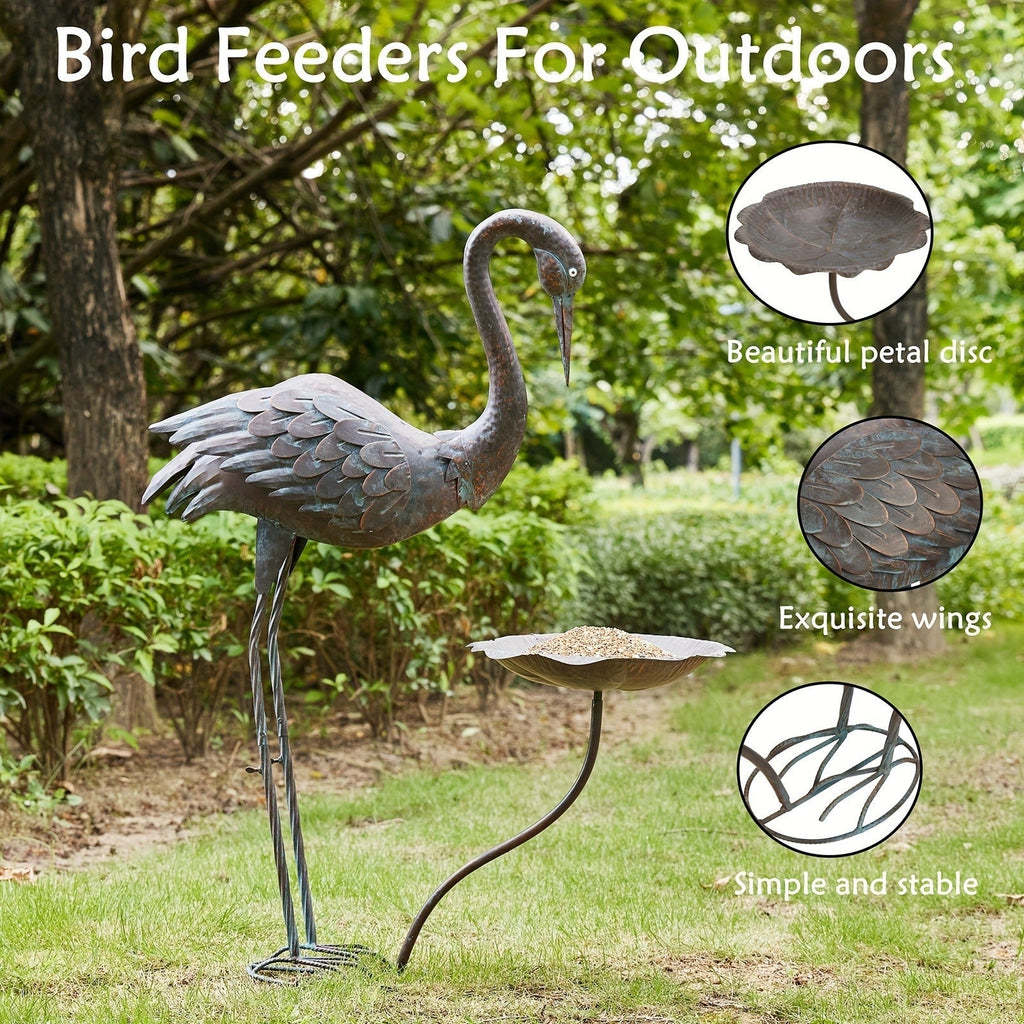 36-Inch Crane Sculpture Bird Bath Set with Separate 12.6-Inch Basin and Garden Stakes for Yard Decor — image 9