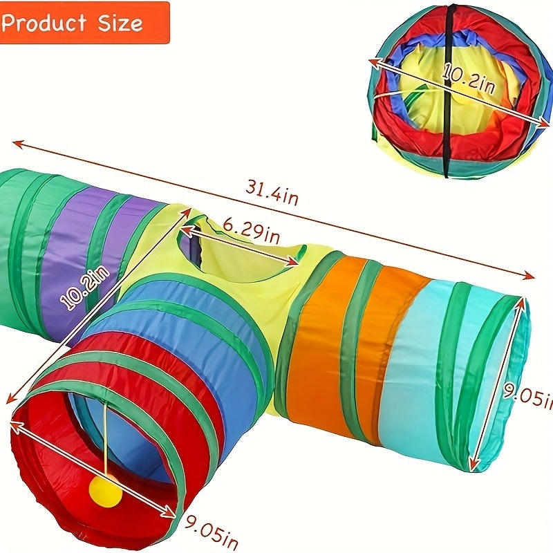 Cat Toy Rainbow Tunnel in S-Shaped or Three-Way Layouts with Peek Holes, Ball and One or Two-Pack Options — image 6