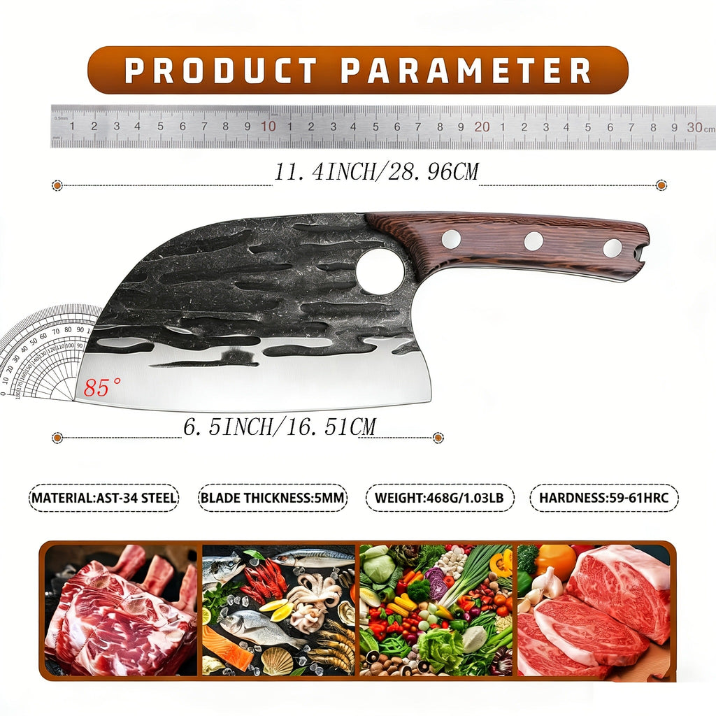 Meat Cleaver Hand Forged Serbian Chef Knife – High Carbon Steel Butcher Knife Full Tang with Leather Sheath | Razor Sharp Cho
