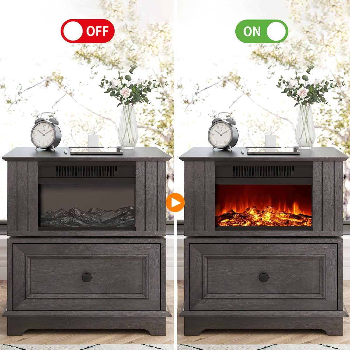 Electric Stove Heater End Table Rotatable Fireplace Side Table 1400W 4800 BTU Indoor Heater with Storage for Garden, Patio an