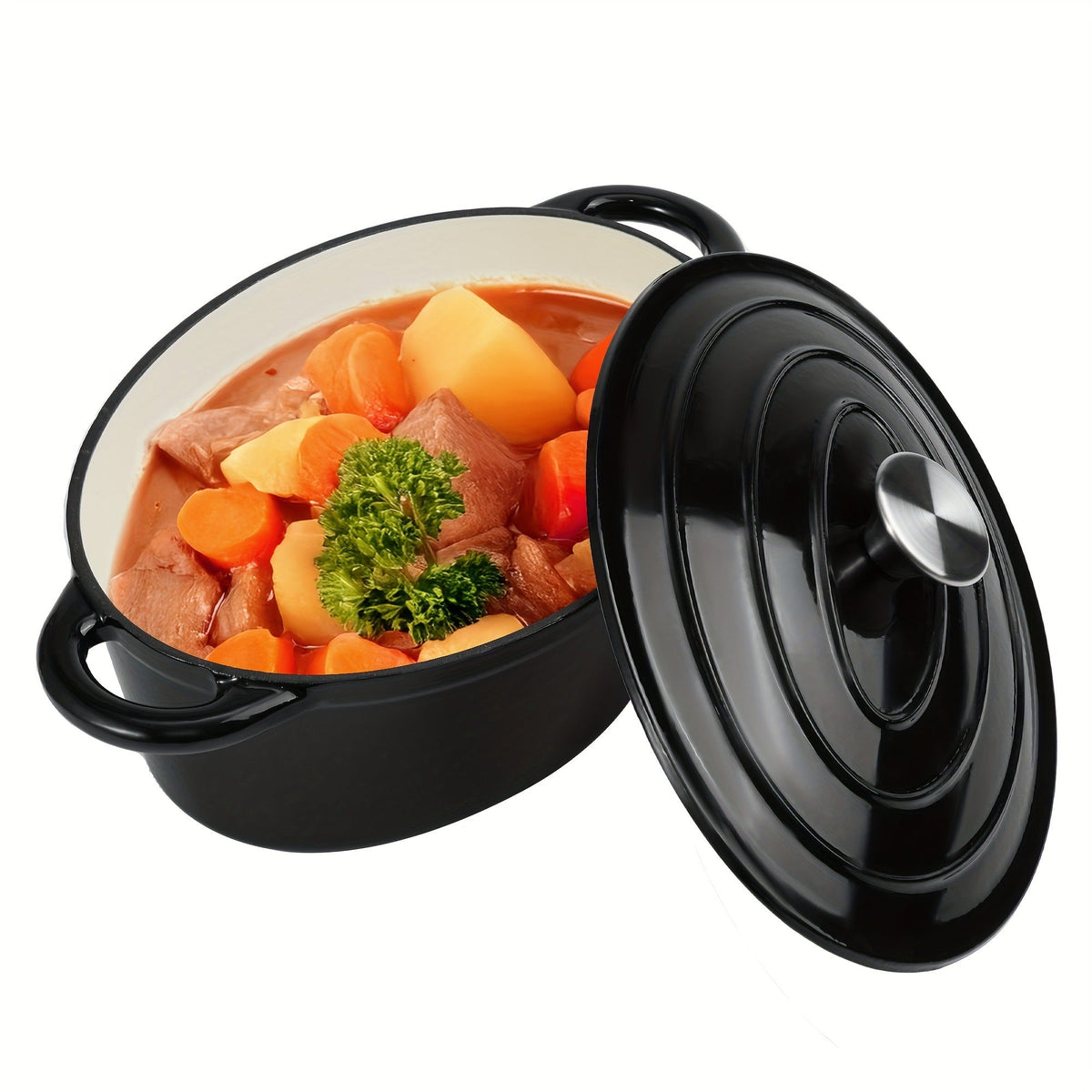 Dutch Oven Enameled Cast Iron 4.5QT with Lid & Dual Handles – Oval Non-Stick Enamel Coating for Bread Baking Soups Stews Brai