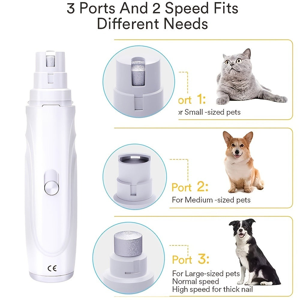 Pet Nail Grinder, DXYE WANIR Rechargeable Two-Speed Tool with Three Port Sizes and White Finish — image 11