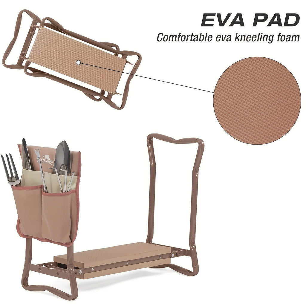 Garden Kneeler and Folding Seat with EVA Foam Pad and Side Tool Pocket, Brown Two-Position Gardening Bench — image 8
