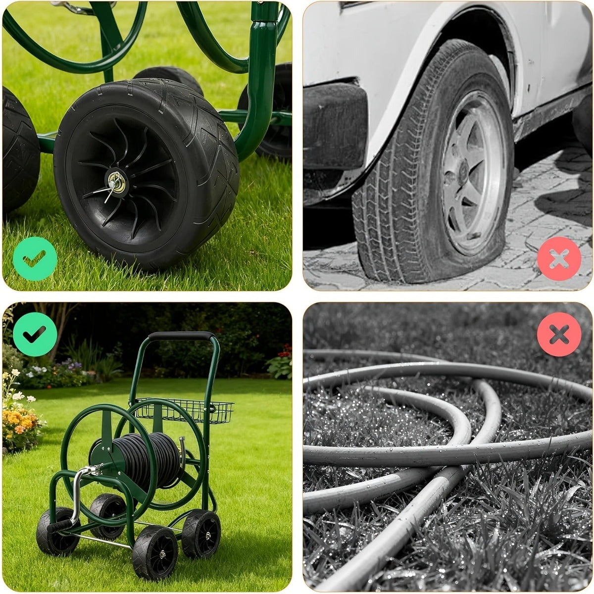Garden Hose Reel Cart | 250ft Capacity, Heavy-Duty Steel, 4 Wheels & Storage Basket — image 9