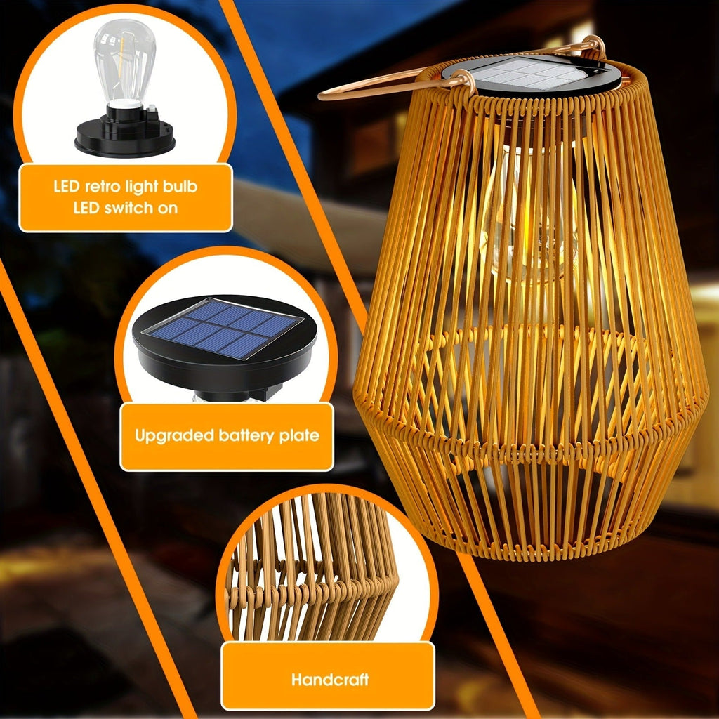 Solar Outdoor Lights Bohemian Bamboo Hanging Lanterns, Warm White, 1/2/4 Piece Sets for Patio Decor — image 16