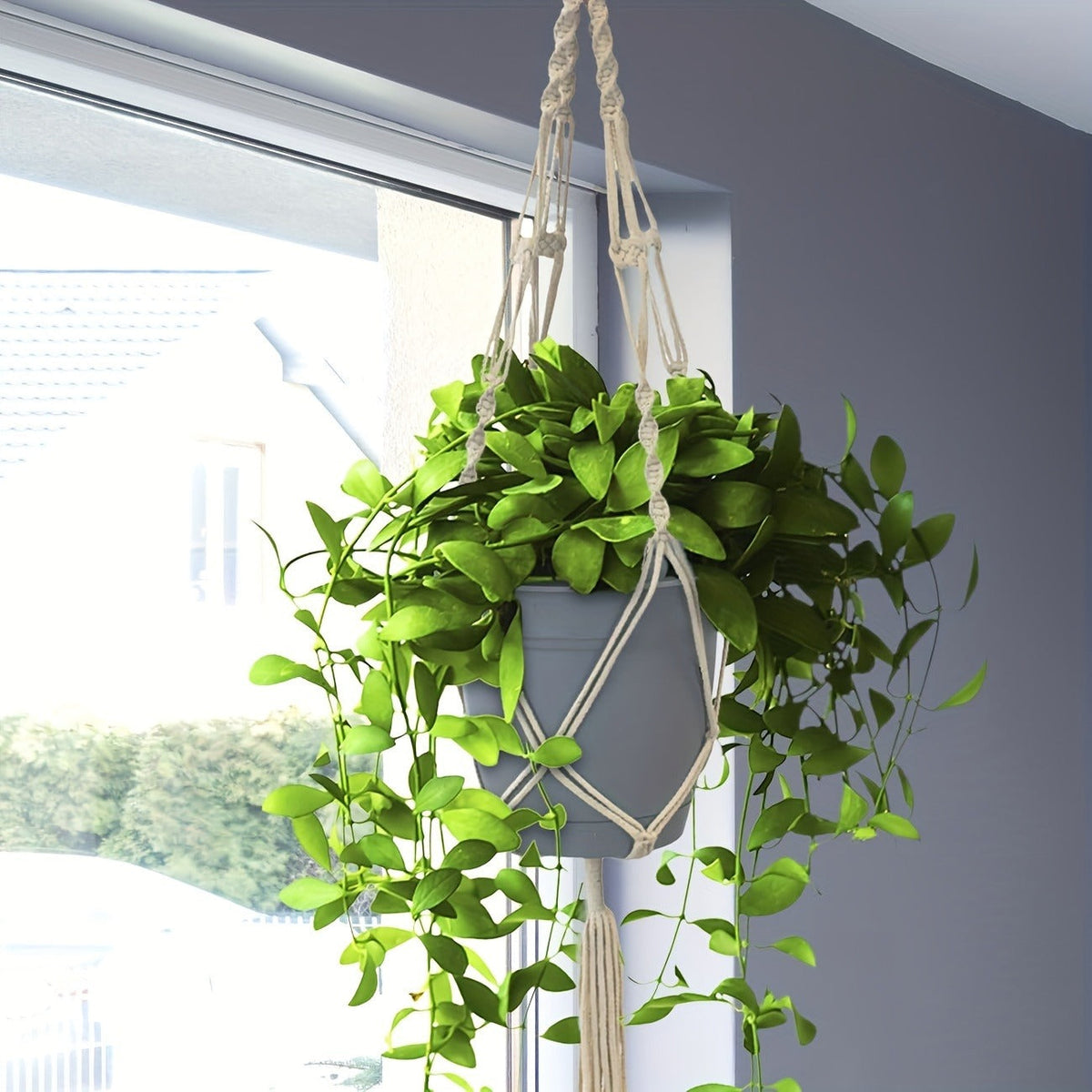 Macrame Hanging Planter Set of 4 Boho Rope Basket Plant Pot Holder for Indoor Outdoor – Decorative Hanging Organizer Net for 
