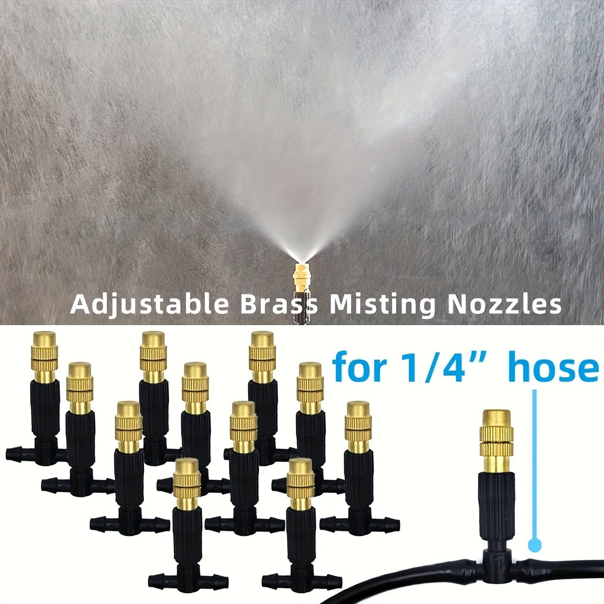 Outdoor Misting Cooling System 15m – 1/4" Brass Nozzles, 4/7mm Hose, Patio Garden Greenhouse — image 9