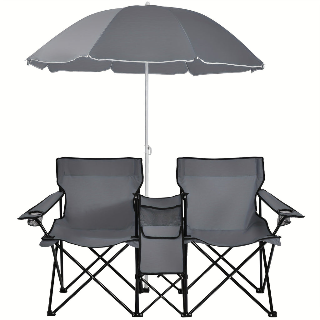 Folding Picnic Chair Set for 2, Umbrella, Cooler Bag & Table, 600 Lbs Capacity, Portable, for Camping, Travel and Outdoor Use