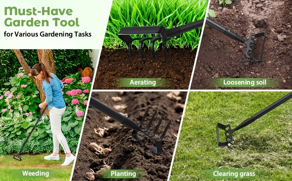 2-in-1 Garden Hand Tool with Stirrup Hoe, Four-Tine Cultivator and 62-, 73- or 82-Inch Sectional Handle — image 14