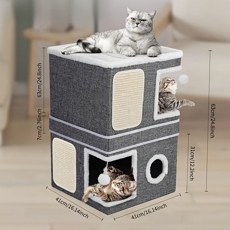 Foldable Gray Cat Condo with Top Platform, Scratch Panel, Openings and Four Cube-Style Options — image 16