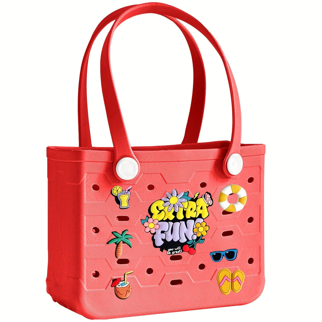 EVA Beach Bag for Women with Drainage Holes Waterproof Tote Bag Summer Outdoor Camping Shopping Travel Bag with Cute Decorati