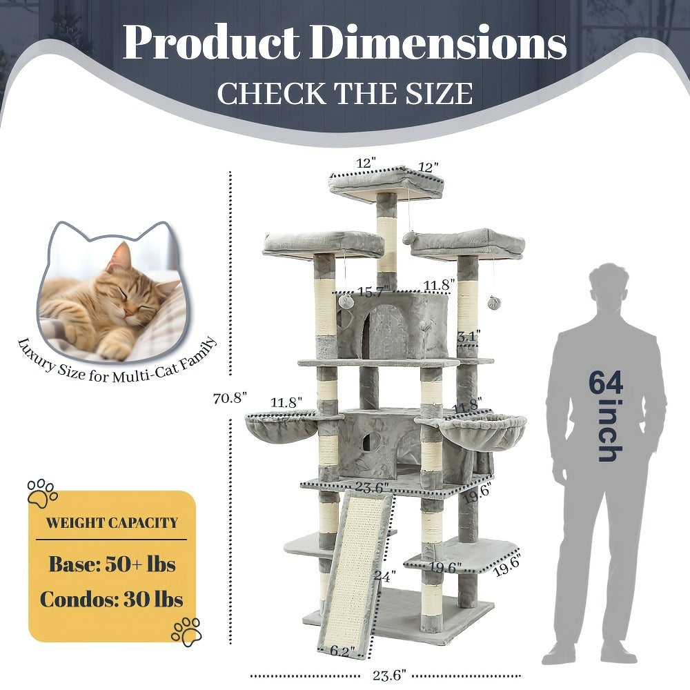 Large Multi-Level Cat Tower with Two Condos, Three Perches, Hammocks and Six Gray, Beige or Taupe Configurations — image 16