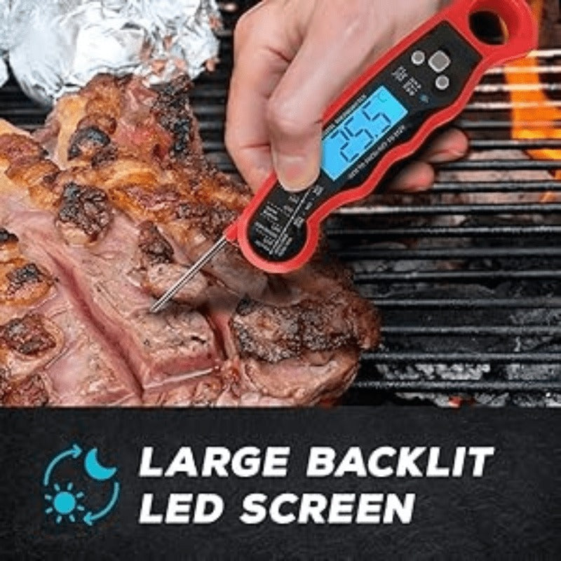 Red and Black Folding Digital Food Thermometer with Backlit Display, Calibration Mode, Unit Switch and Hanging Loop — image 8