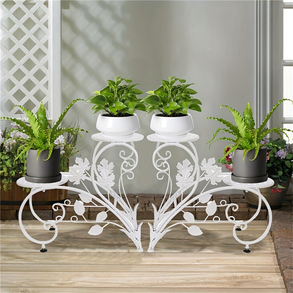 Two-Piece Half-Heart Metal Plant Stand Set with Four-Tier Pot Display for Garden, Patio or Home — image 8